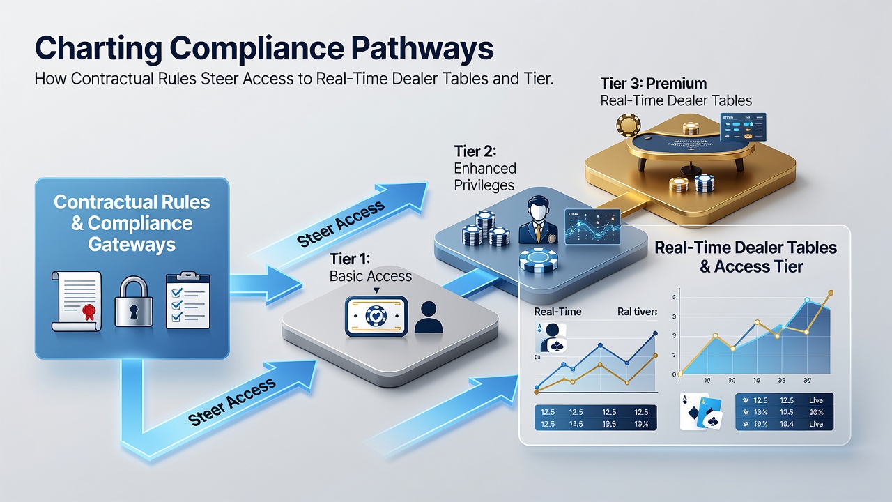 Diagram showing tiered reward progression linked to contractual compliance in mobile gaming