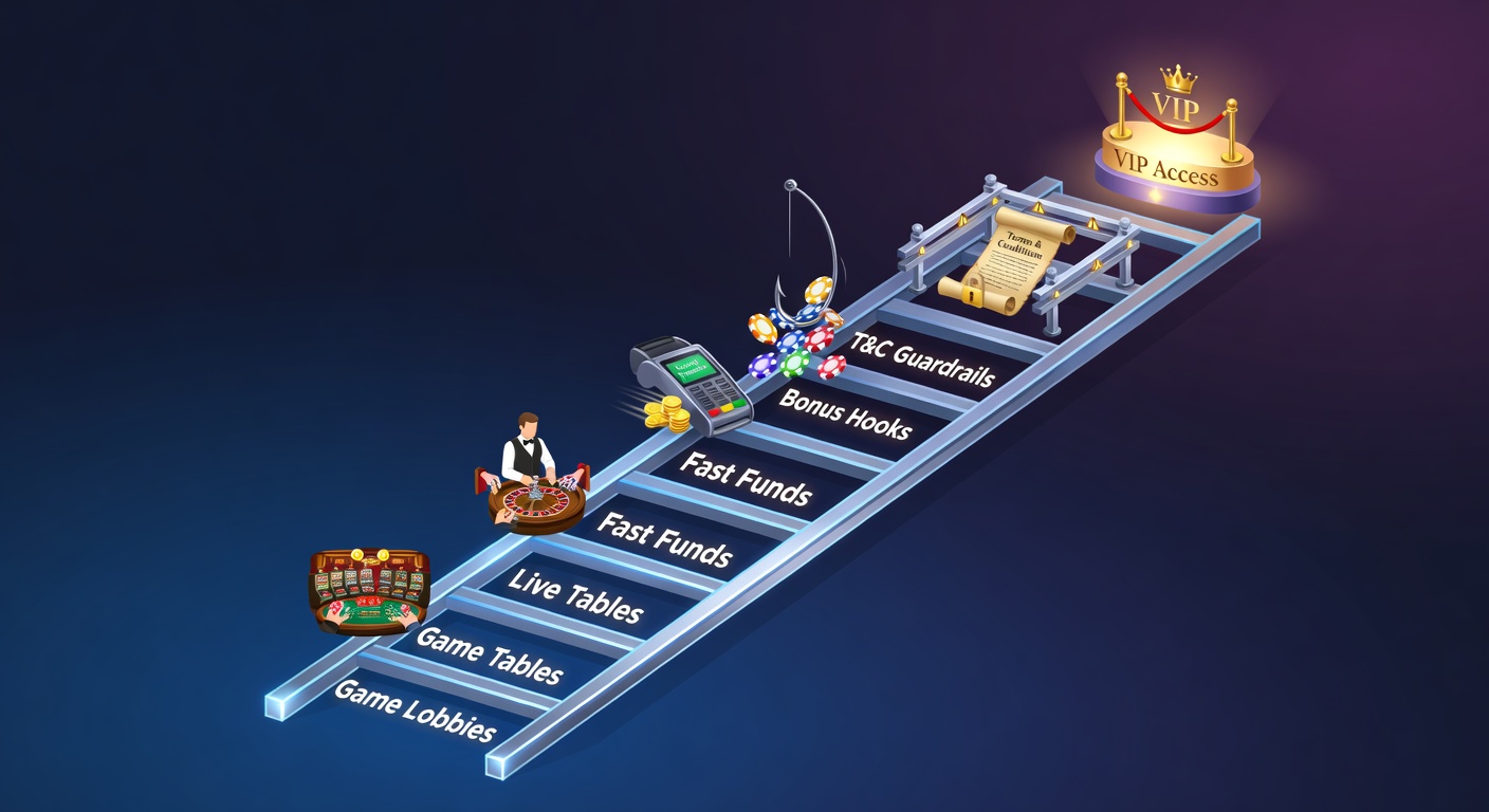 Vibrant online casino lobby displaying VIP progression tiers alongside live dealer tables and bonus promotions