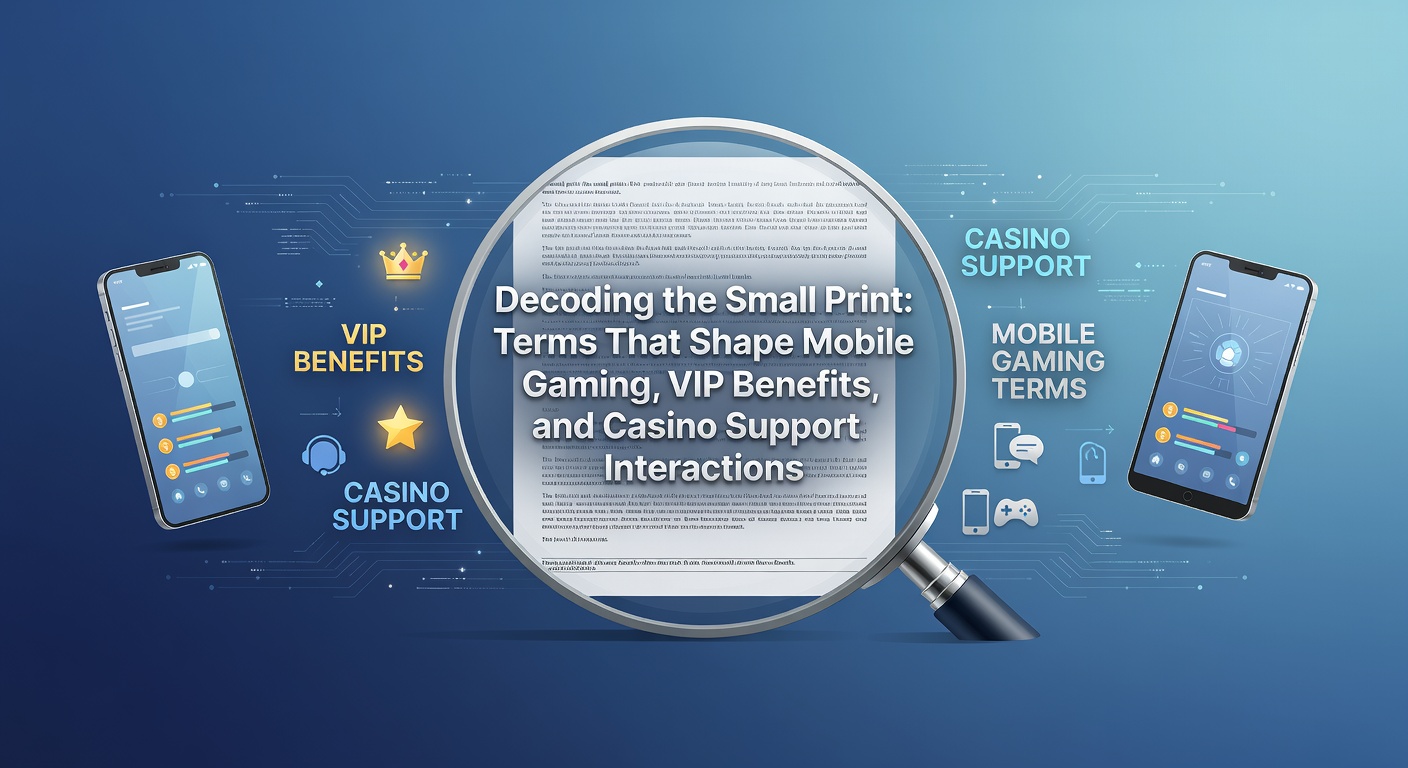 Close-up of fine print terms on a mobile casino app screen, highlighting key clauses with a magnifying glass overlay