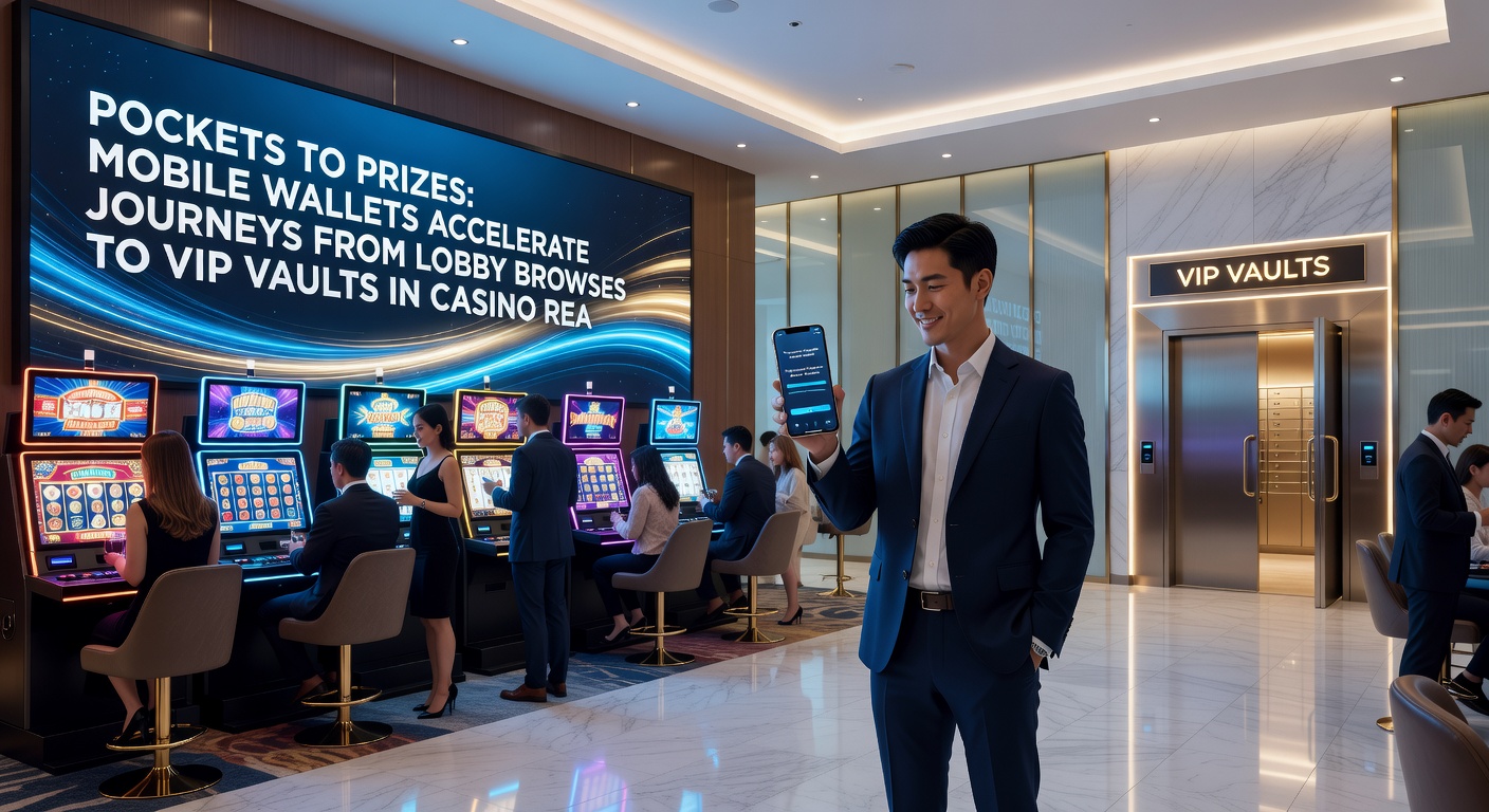 Illustration of a player's progress bar filling rapidly from lobby entry to VIP diamond tier, with mobile wallet icons facilitating quick deposits and withdrawals