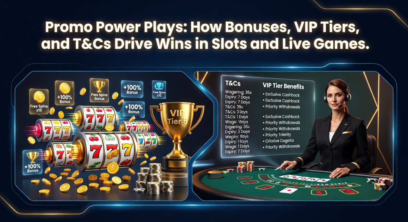 Vibrant slot reels exploding with bonus symbols, VIP badges, and glowing terms icons representing promotional power in casino gaming