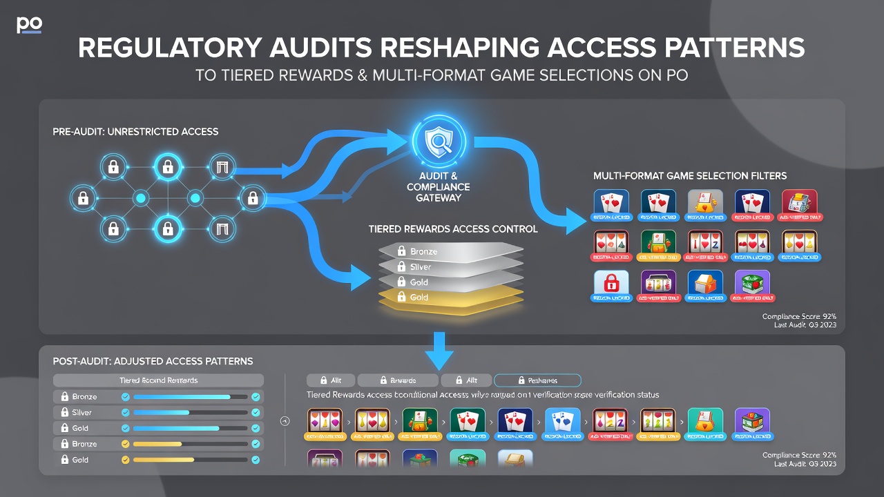 Split view of mobile screen showing restricted game formats alongside audit compliance checklist