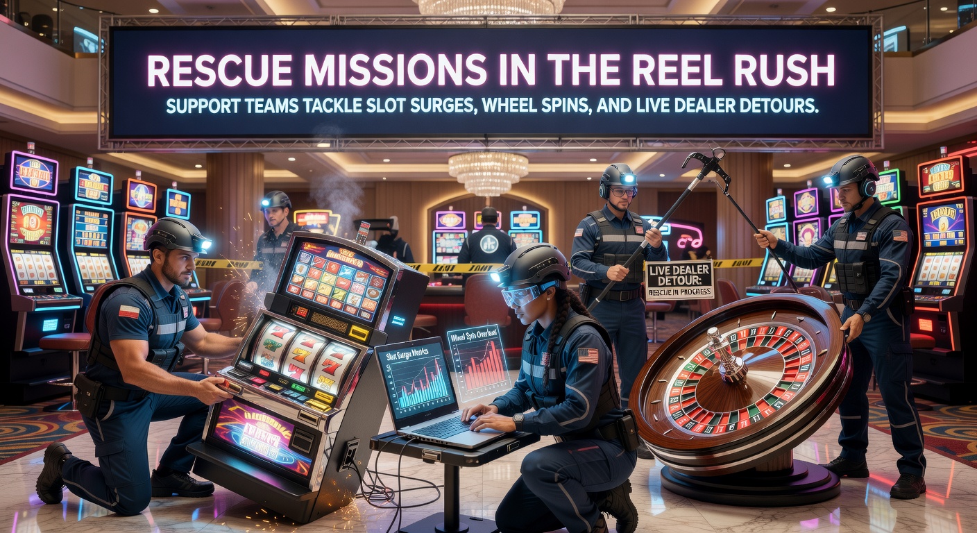 Support team agents monitoring live slot surges and wheel spin sessions on multiple screens in a bustling operations center