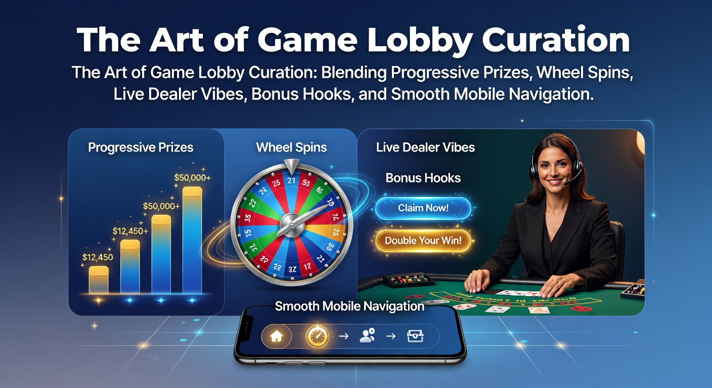A vibrant online casino lobby displaying progressive jackpot slots alongside live dealer tables and spinning wheels, all optimized for mobile screens