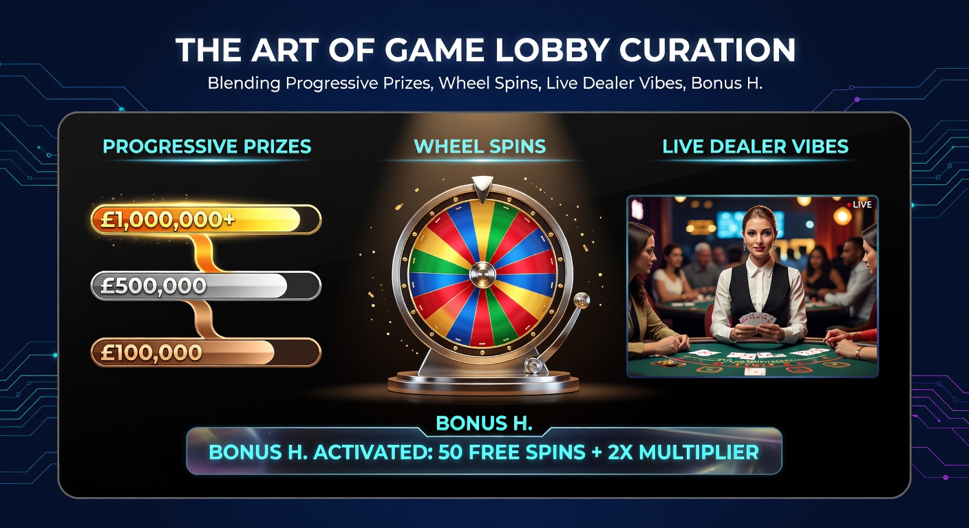 Close-up of a mobile casino lobby wheel spin interface integrated with live dealer previews and progressive jackpot trackers, showcasing bonus multipliers