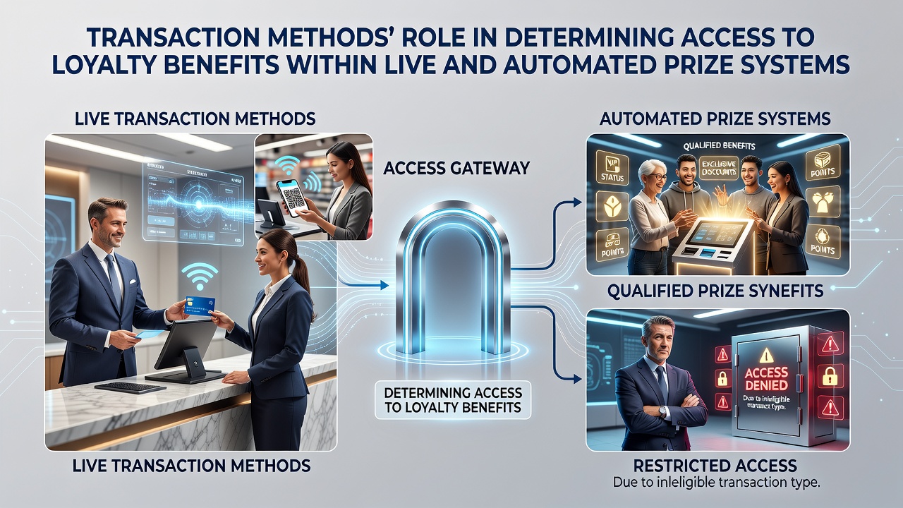 Flow of loyalty benefits from verified transactions into live table access and automated prize distributions