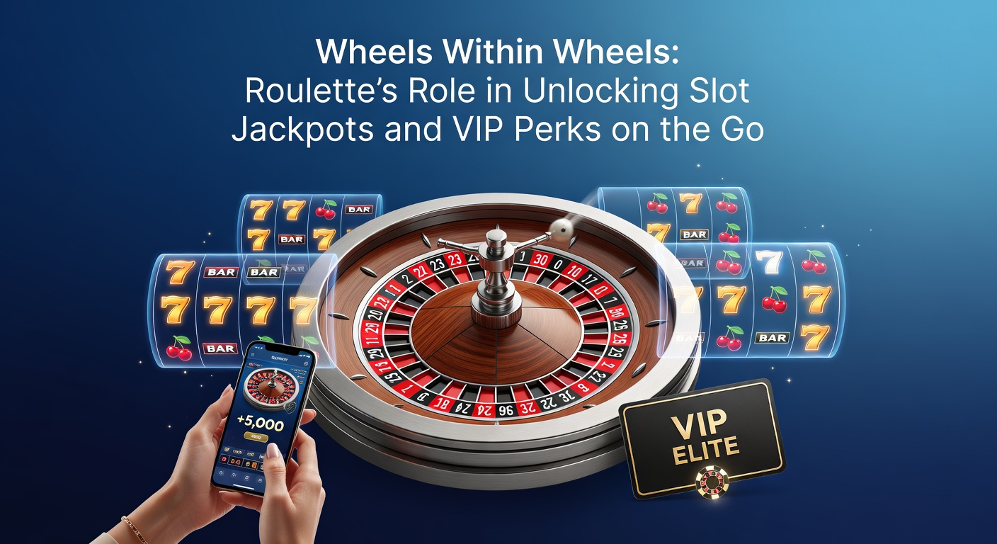 A vibrant mobile screen showing a live roulette wheel spinning next to glowing slot jackpot counters and VIP tier badges
